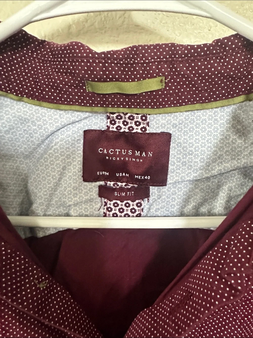 Ricky Singh Men's Burgundy Microdot Long-Sleeve Button-Down Shirt